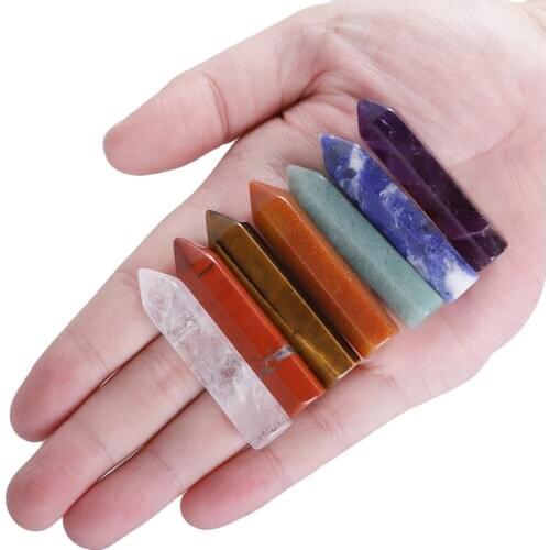 TUMBEELLUWA 7 Chakra Healing Crystals Wands Reiki Energy Tumbled Stone Set Hexagonal Points Meditation Therapy Home Decor 1.96