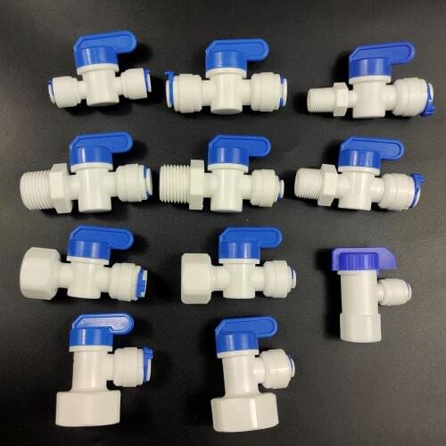 Water Connector Ball Valve Shut off Quick Connect External thread internal thread for RO Water Reverse Osmosis System 1/4" 3/8"