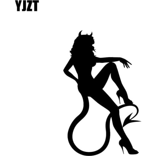YJZT 8.1*12.9CM Bad Devil Girl Fashion Black/Silver Car Sticker Vinyl Decals Good Design Covering The Body C20-0238