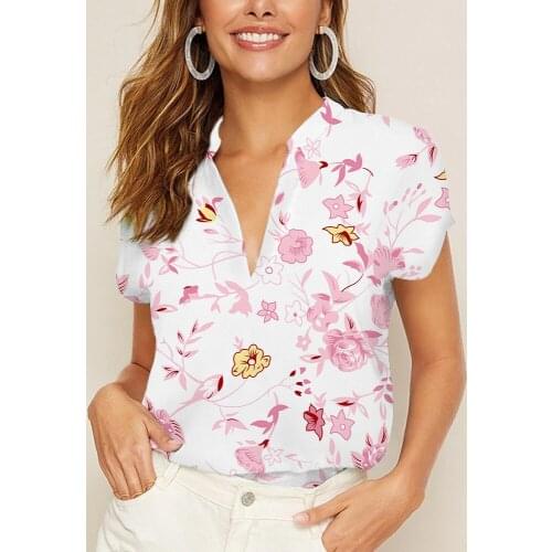 2021 Hot Woman Blouses Long Sleeve V-Neck Pullover Shirt Little Flower Printing Shirt Customize Design