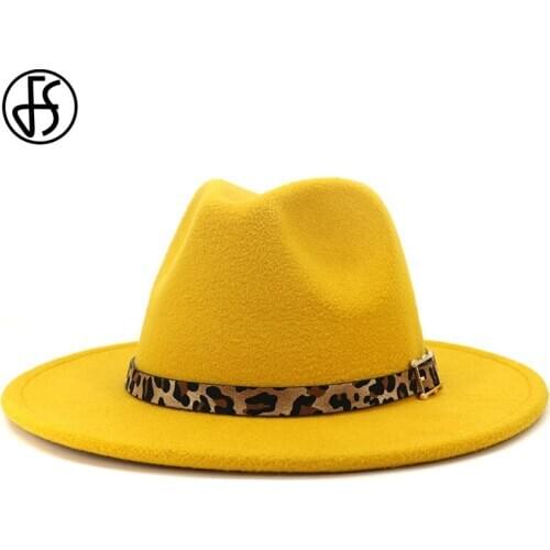 FS Women Men Wool Vintage Gangster Trilby Felt Fedora Hat With Leopard Belt Wide Brim Elegant Lady Winter Autumn Jazz Caps
