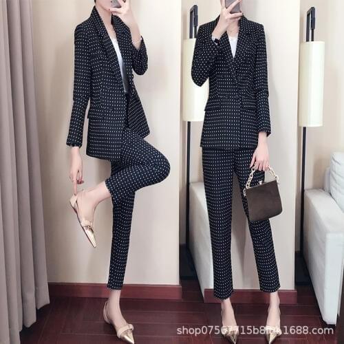 2019 autumn and winter womens suit new double-breasted wave point professional suit casual slim trousers two-piece