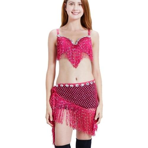 New Sexy Belly Dance Costume Sequin Tassels Performance Costume Suit Latin Dance Costume Performance Costume Adult Female