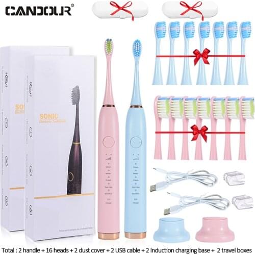 CANDOUR 5138 Sonic Electric Toothbrush Adult Timer Brush Electric Tooth Brushes with16 Replacement Brush Head USB Rechargeable