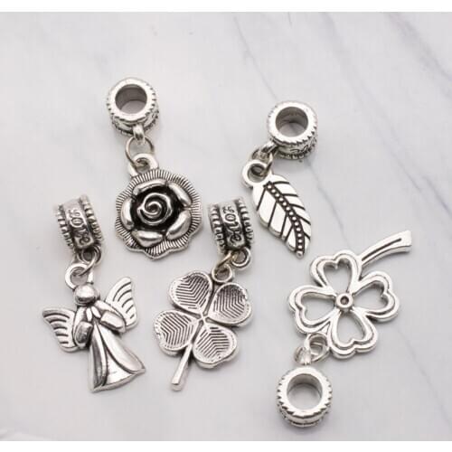10 pieces/pack of 5 retro pendants clover angel rose flower leaf pendant DIY jewelry accessories