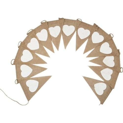 10 Pieces 2.5M 13 flags Wedding Vintage Banner Home Decor Hessian Bunting Burlap Cord Jute Rope Photobooth Love Heart Flag