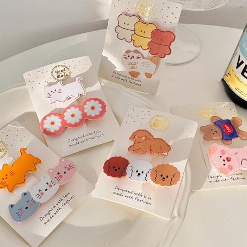 2Pcs/Set Women Girls Cute Cartoon Animal Rabbit Flower Hairpins Princess Sweet Acrylic Metal Bang Hair Clips Accessory Barrettes
