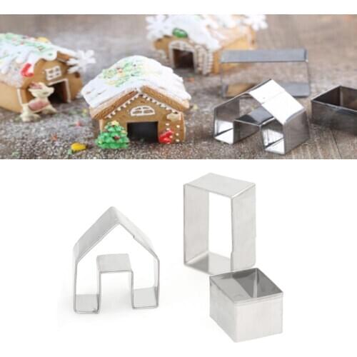 3Pcs Christmas Gingerbread House Biscuit Cutter Set Stainless Steel Cookie Mould