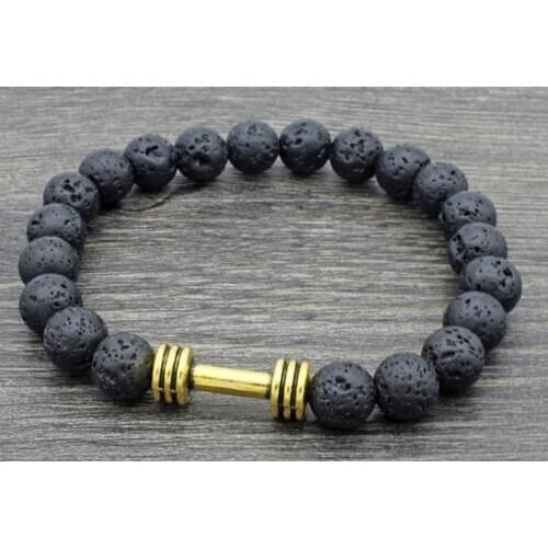 8mm gold silver Dumbbell it5354 Reiki Buddha utu5 Yoga elastic thread adjusted black volcanic lava Stone bead Bracelet Bangles