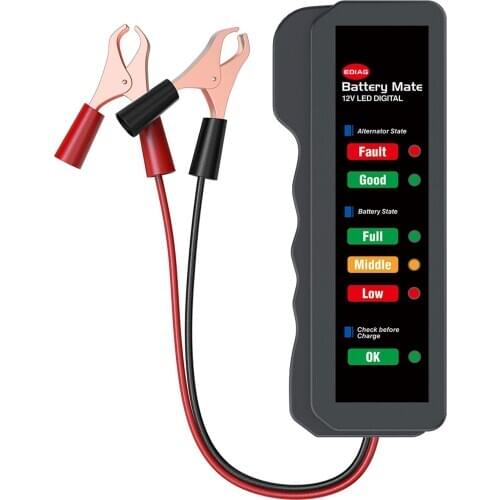 Automobile Battery Tester Car Battery Detector Battery Tester Black 6LED Lights Display Reverse Protection Car Diagnostic Tool