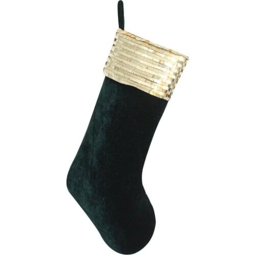 Free Shipping Green Velvet Body Christmas Stocking With Green Sequin BlingBling Cuff Christmas Sock P4772