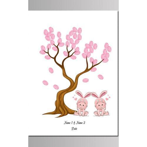 Twins Boy Girl Baptism Fingerprint Guest Book Kids Birthday Gift Customized DIY Tree Canvas Painting Baby Shower Party Favor