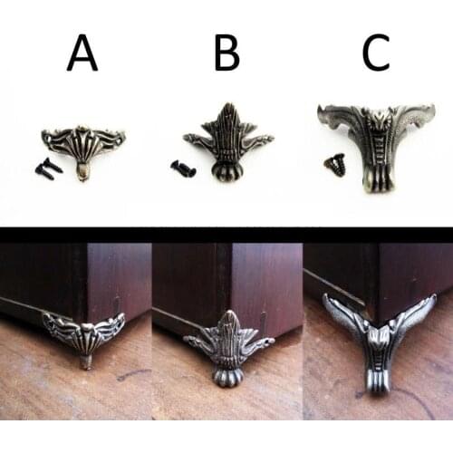 4pcs Antique Brass Vintage Bronze Jewelry Gift Box Wooden Case Decorative Feet Leg Metal Corner Protector With Screws