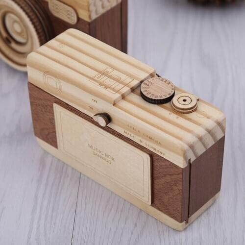 Wooden Music Box Retro Camera Design Classical Melody Birthday Home Decoration Q6PD