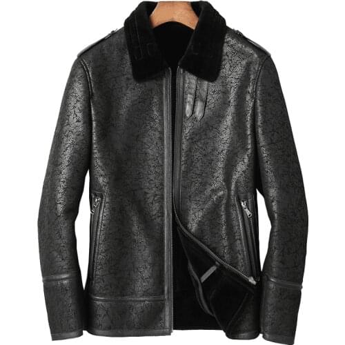 DK New 2019 Winter Fur Coat Men Real Sheepskin Coat Leather And Fur Two Layers Fur Clothing Thick Warm Fur Jacket