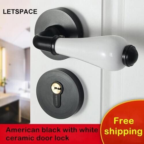 72mm European simple wood door Ceramic split Keys Lock Imitation Bronze Black interior Handles Bedroom grip Mute Handrail Lock