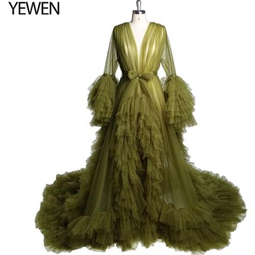 Long Sleeves Elegant Ruffles Maternity Gown V Neck Maternity Dress for Photoshoot Dress for Baby Shower Pregnancy Dress YEWEN