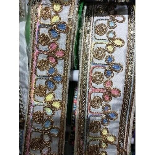 Wide about5-7cm 10yards/lot cotton Woven Jacquard Ribbon embroider with Sequins Trims Quilt Accessories LS-0130