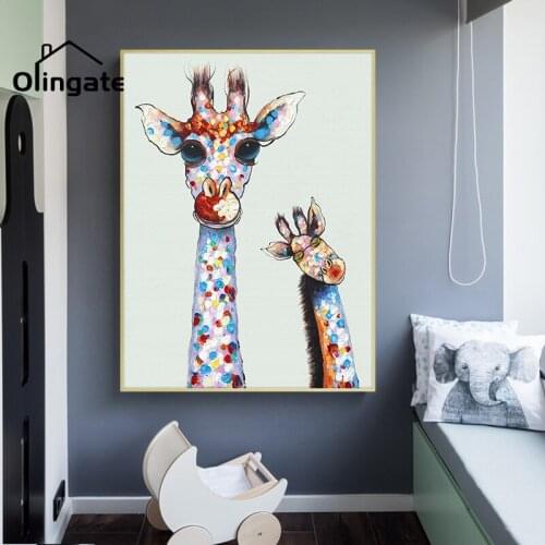 Retro Graffiti Art Wall Picture Cute and Colorful Two Giraffes Canvas Paintings One Piece Canvas Poster Home Living Room Decor