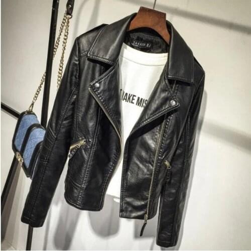 Leather Jacket Women 2021 Spring Womens Moto Biker Zipper Jacket Korean Girls Fashion Womens Coat Warm Clothing Winter
