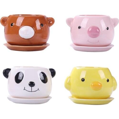 Creative Meat Ceramic Flowerpot Cartoon Panda Yellow Duck Pig Cute Personality Small Flowerpot On Balcony