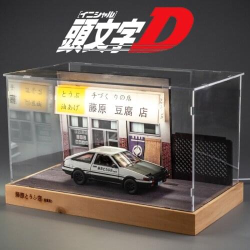 KIDAMI Simulation 1:32 Car Model AE86 Scene Dust-Proof Box Alloy Car Model Assembly Manual Decoration Toy Car Set Children Gifts