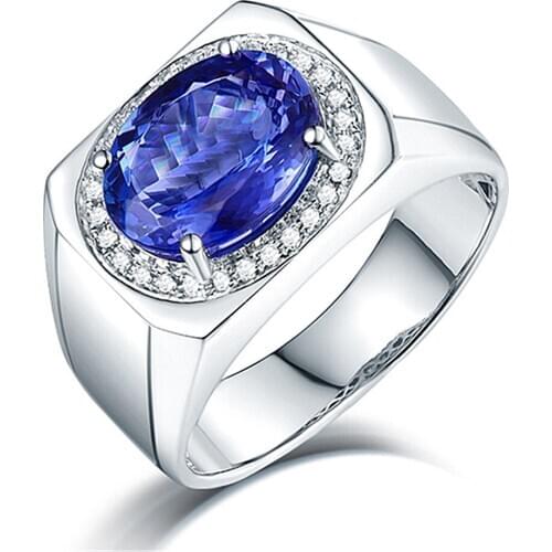 Fashion Blue Crystal Sapphire Gemstones Diamonds Bague Rings for Men White Gold silver Color Jewelry Bijoux party Accessory Gift