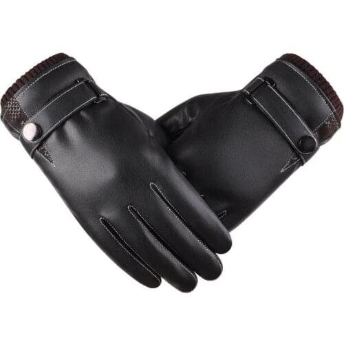 Man Full-finger Warm Outdoor Thickened PU Winter Brushed Cycling Driving Touch Phone Screen