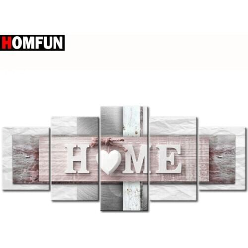 HOMFUN 5pcs Full Square/Round Drill 5D DIY Diamond Painting "Home sweet home" Multi-picture Combination Embroidery 5D Gift