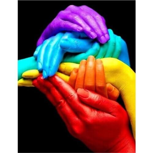 DIY 5D Full Round Drill Colored Texts Cross Stitch Kits Crystal Rhinestone Arts Diamond Painting Hold Hands FC593