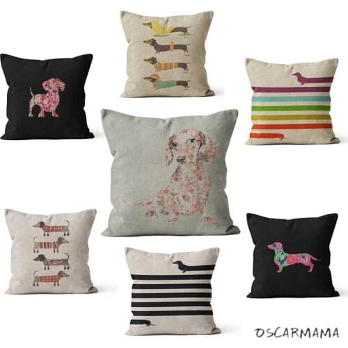 【OSCARMAMA】Dachshund Dog Cushion Covers Sausage Doggies Painting Linen Decorative Pillow Case 40 50 Bedroom Sofa Home Decoration