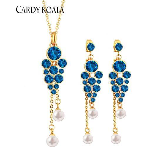 Latest Rhinestone Gold Jewelry Sets Stainless Steel Necklace Earring Jewellery Sets