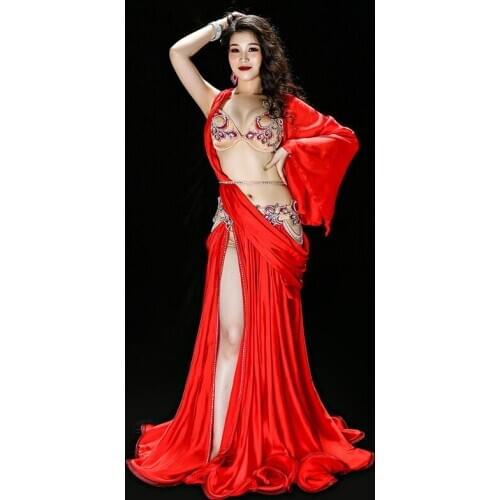 2020 new high-quality belly dance clothing sexy performance clothing special ribbon big skirt group performance belly dance suit