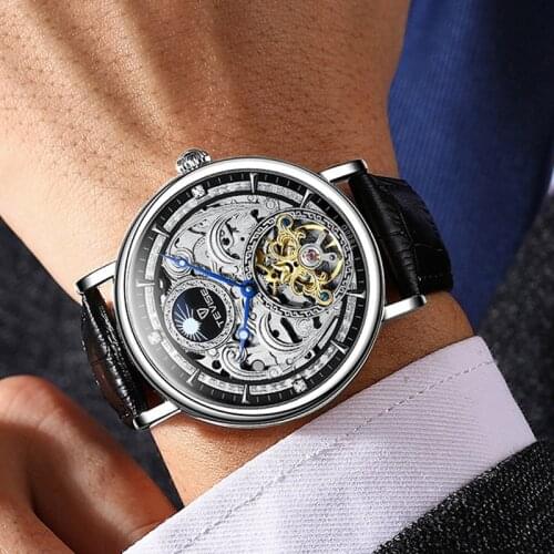 2021 NEW Skeleton Mechanical Automatic Watch Men Tourbillon Sport Clock Casual Business Moon Phase Watches Relojes Hombre