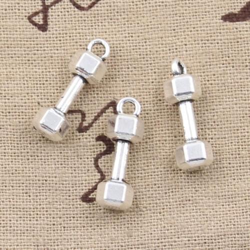 15pcs Charms Fitness Equipment Dumbbell 21x6x6mm Antique Silver Color Pendants DIY Making Findings Handmade Tibetan Jewelry
