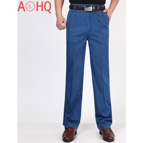 Plus Size 30- 42 44 46 Denim Jeans for Men Autumn Classic High Waist Straight Loose Blue Stretch Jeans Men 2021