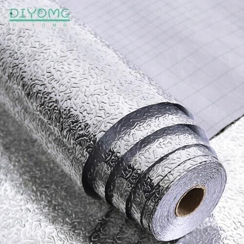 Kitchen Wall Oil-proof Aluminum Foil Stickers Self adhesive Croppable Wallpaper Wall Sticker Kitchen Supplies for Cabinet Sewer