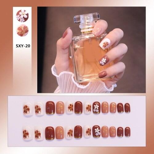 Removable Jelly Nail Piece with Glue 24pcs Adhesive Cute Manicure Patch Korean Style False Nails Save Time Nail Patch DL