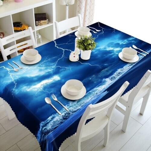 3D Tablecloth Blue Sky Earth Stars in Space Merry Christmas Waterproof Thicken Rectangular and Round Table Cloth for Wedding