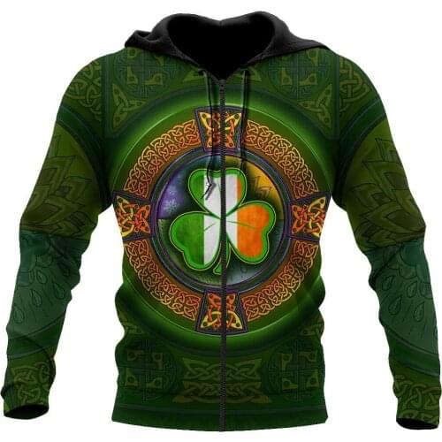 2021 Irish National Day St. Patrick Celtic Festival Green Four Leaf Clover Shamrock 3D Print Mens and Womens Couple Sweatshirt