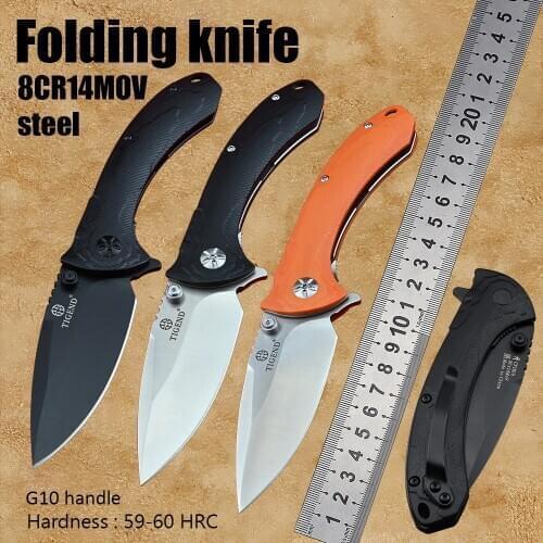 TIGEND pocket knife ball bearing hunt knife outdoor survival EDC tools folding G10 handle