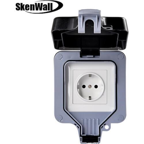 IP66 Weatherproof Waterproof Outdoor Wall Power Socket 16A EU Standard Electrical Outlet Grounded AC 110~250V