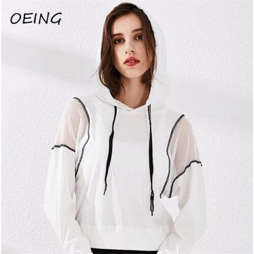 Womens Fitness Hoodie Shirts Mesh Patchwork Long Sleeve Jogger Crop Tops Dry Fit Breathable Running Sport Hoodies