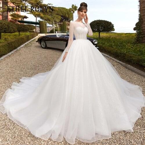 ETHEL ROLYN Ball Gown Wedding Dress 2021 Long Sleeve Bridal Beading Scoop Lace Up Bride Dresses Vestido De Noiva De Princesa
