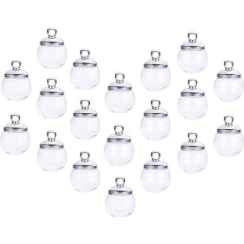 10PCS 8-18mm Hollow Glass Ball with Beads Cap Set Glass Vials Pendant Glass Bottle Globe Jewelry Findings