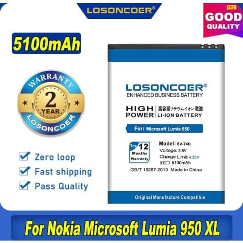 100% Original LOSONCOER BV-T4D 4800mAh Battery For Microsoft Nokia Lumia 950 XL CityMan 940 XL RM-1118 RM-1116