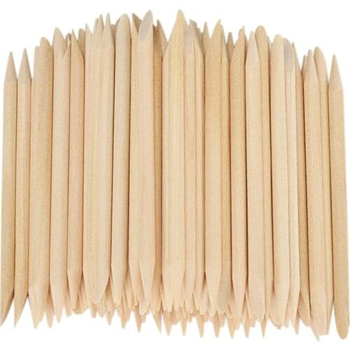100 Packs Double Headed Orange Wood Sticks Cuticle Pusher Remover Waxing Applicator Nail Art Manicure Tools 8cm