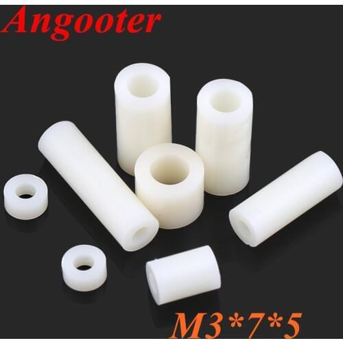 1000pcs M3*7*5 M3x5 Nylon ABS Non-Threaded Standoff Spacer Round Hollow Standoff Washer ID=3mm OD=7mm PCB Board Screw Spacers