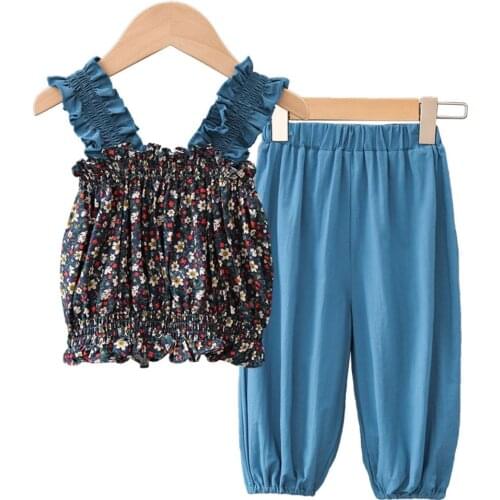 2021 Girls Baby Summer Floral Tops Shirts+pants ,Kids Casual Birthday Clothing Set Children Clothes Princess Suits