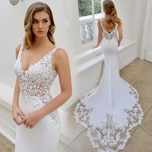 2021 New Sexy V-neck Wedding Dresses Elastic Fabric Luxury Lace Wedding Gown Свадебное платье